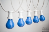 Illumination cord-sets E27, white, 10 m, 15 lamp holders, incl. lightbulb blue