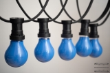 Illumination cord-sets E27, black, 10 m, 15 lamp holders, incl. lightbulbs blue