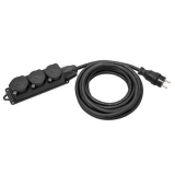 Extansion Cable 10 m, black with 3-fold portable socket